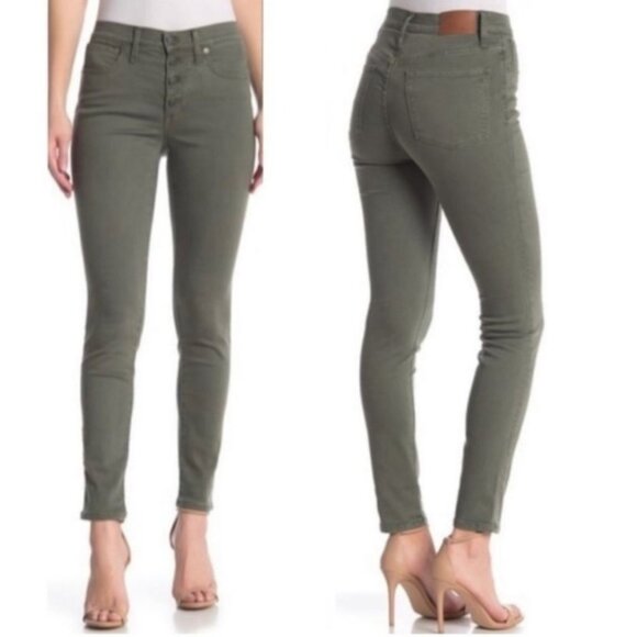 Madewell Denim - Madewell 9" High Rise Skinny Denim Ankle Button Fly Greyish Sage Green Size 27